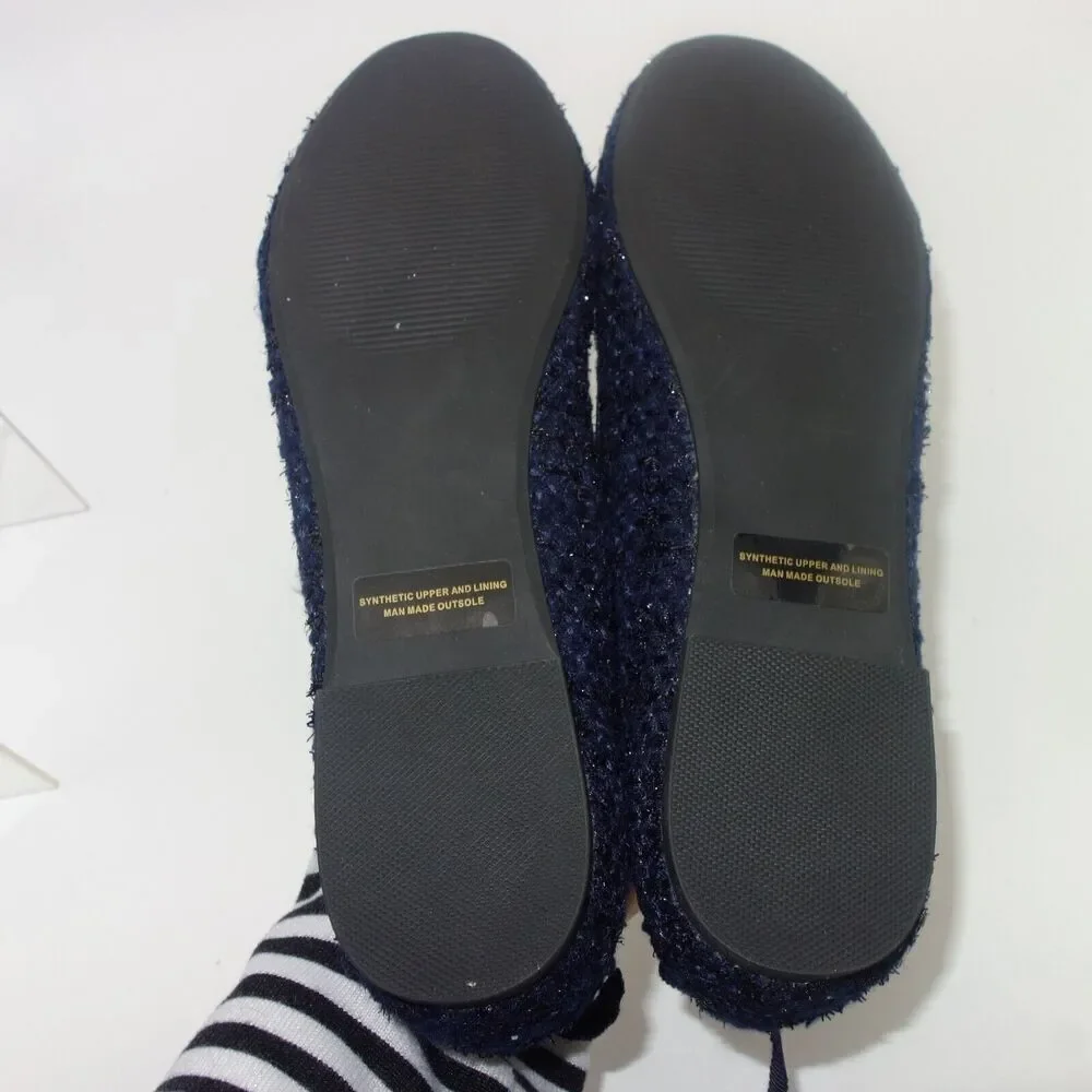 NEW Athena Alexander Blue Tweed Strap Ballet Flat Shoes Saint Paul Women's 7.5